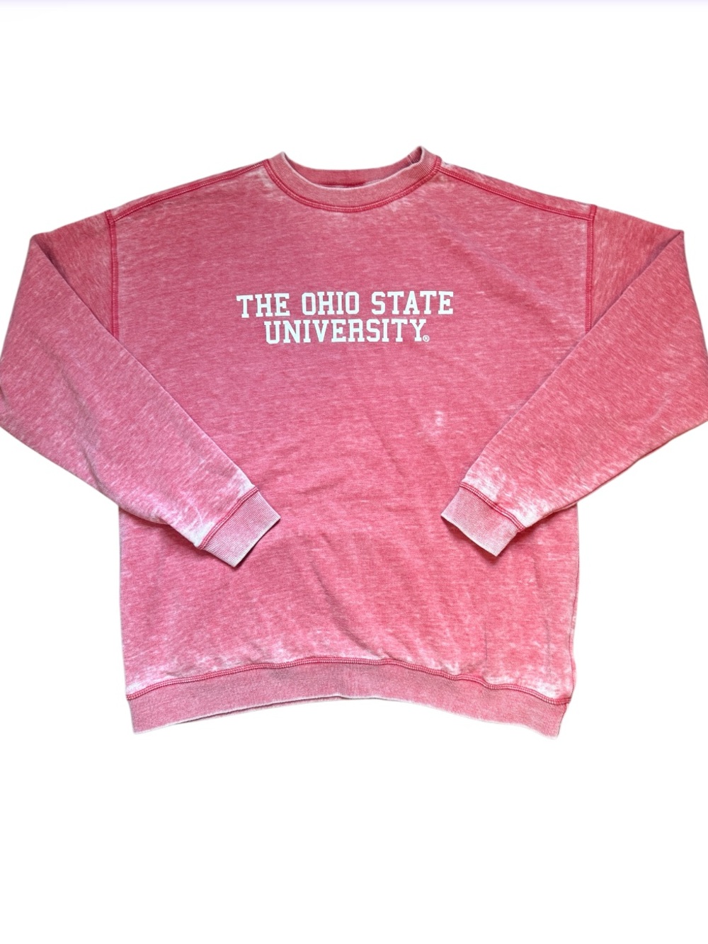 chicka-d Red Acid Wash Ohio State University Oversized Crewneck Sweatshirt L